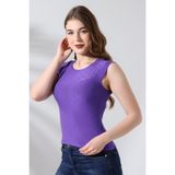 Şiir Shine Kadın Mor Sıfır Yaka Ay Kol Esnek Basic Penye Bluz - L - XL