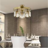 Şık 3'lü Yuvarlak Eskitme Modern Plafonyer, Kristal Taşlı Salon Avizesi - Ahşap - Bej - Siyah - Seçenek 1