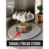 Şık 6'lı Tabaklı Fincan Askılığı, Renkli ve Pratik Dekorasyon Parçası - Seçenek 1 - Ahşap