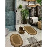 Şık Banyo Tasarımı Jüt Hasır Paspas Seti 2 Adet Paspas 2 Adet Sepet Organizer Çizgi Desen Paspası Takımı Kapı Lavabo Klozet Paspası Havlu Sepeti (HASIR-BEJ ÇİZGİ, 45 X 70 CM, 65 X 105 CM)