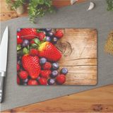 Şık Çilek ve Ahşap Desenli Cam Kesme Tahtası 25X35 cm - Açık Beyaz - Gri - Seçenek 1