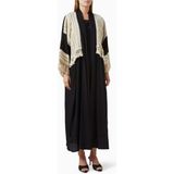 Şık Contrast Panellere Sahip Relaxed Yapılı Fringe Abaya ve Sheila Seti - Siyah - 58