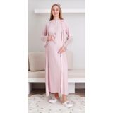 Şık Dantel Detaylı/Emzirmeli Hamile ve Lohusa Gecelik & Sabahlık Takımı-2’li Set Pudra 2XL Beden