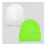 Sık Dokuma Yün Örgü Bere Beyaz - Neon Renk 2'li Set