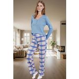 Şık Ekose Pamuklu Pijama Takımı; V Yaka Boru Paça Regular Modern Stil Günlük Kullanım İçin