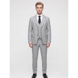 Şık Erkek 3 Parça Slim Fit Takım Elbise - Yelekli Klasik & Modern Tasarım - Çift Yırtmaçlı Ceket, Pantolon ve Yelek Kombini (Açık Gri, 60)