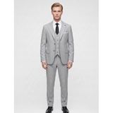 Şık Erkek 3 Parça Slim Fit Takım Elbise - Yelekli Klasik & Modern Tasarım - Çift Yırtmaçlı Ceket, Pantolon ve Yelek Kombini (Açık Gri, 60)