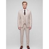 Şık Erkek 3 Parça Slim Fit Takım Elbise - Yelekli Klasik & Modern Tasarım - Çift Yırtmaçlı Ceket, Pantolon ve Yelek Kombini (Bej, 52)