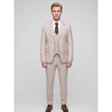 Şık Erkek 3 Parça Slim Fit Takım Elbise - Yelekli Klasik & Modern Tasarım - Çift Yırtmaçlı Ceket, Pantolon ve Yelek Kombini (Bej, 60)