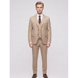 Şık Erkek 3 Parça Slim Fit Takım Elbise - Yelekli Klasik & Modern Tasarım - Çift Yırtmaçlı Ceket, Pantolon ve Yelek Kombini (Camel, 46)