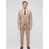 Şık Erkek 3 Parça Slim Fit Takım Elbise - Yelekli Klasik & Modern Tasarım - Çift Yırtmaçlı Ceket, Pantolon ve Yelek Kombini (Camel, 48)