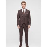 Şık Erkek 3 Parça Slim Fit Takım Elbise - Yelekli Klasik & Modern Tasarım - Çift Yırtmaçlı Ceket, Pantolon ve Yelek Kombini (Kahverengi, 48)