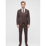 Şık Erkek 3 Parça Slim Fit Takım Elbise - Yelekli Klasik & Modern Tasarım - Çift Yırtmaçlı Ceket, Pantolon ve Yelek Kombini (Kahverengi, 60)