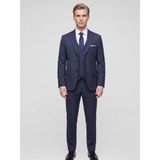 Şık Erkek 3 Parça Slim Fit Takım Elbise - Yelekli Klasik & Modern Tasarım - Çift Yırtmaçlı Ceket, Pantolon ve Yelek Kombini (Lacivert, 48)