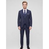 Şık Erkek 3 Parça Slim Fit Takım Elbise - Yelekli Klasik & Modern Tasarım - Çift Yırtmaçlı Ceket, Pantolon ve Yelek Kombini (Lacivert, 52)