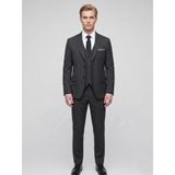 Şık Erkek 3 Parça Slim Fit Takım Elbise - Yelekli Klasik & Modern Tasarım - Çift Yırtmaçlı Ceket, Pantolon ve Yelek Kombini (Siyah, 48)