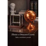 Şık Gösterişli Ofis Masaüstü Dekoratif Retro Metal Bronz Dünya Küresi & Newton Denge Topu Hediye Set