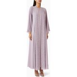 Şık Işlemeli Abaya Seti Ile Zarafetinizi Yansıtın Yüksek Kalite Double Chiffon - Mor - 2XL