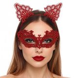 Şık Kırmızı Dantel Maske ve Taç Seti 5 No – Maskeli B & Özel Etkinlikler