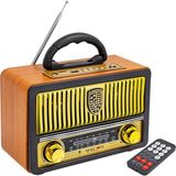 Şık Kumandalı Çok Fonksiyonlu Nostaljik Radyo Kahverengi - Ahşap - Ceviz