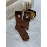 Şık Kurdele Nakışlı Soket Renkli Yazlık Kışlık Unisex Pamuklu Çorap - Kahverengi - 36 - 44