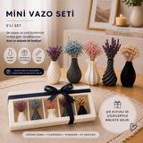 Şık Kutulu Mini Vazo Seti Kurutulmuş Çiçeklerle, 5'li Set | 4 cm Boy, 5 Farklı Tasarım, Kurdeleli Kutu, Siyah ve Beyaz Vazolar, Masa Dekorasyonu