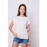 Şık Likralı Span Kumaş Kolsuz Geniş Sıfır Yaka Düşük Omuzlu Basic Tshirt Bluz-Şampaya