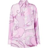Şık Orkide Desenli Ipek Twill Gömlek - Pembe