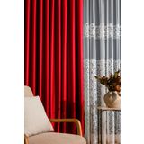 Sık Pileli Kırmızı Rengi Blackout Karartma Kumaştan Fon Perde 1X3 V636 Tek Kanat blackoutsk, 130 x 240