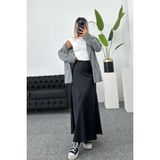 Şık Saten Kumaş Beli Lastikli Uzun 95CM Çan Etek - Siyah - 2XL