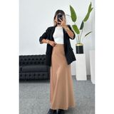 Şık Saten Kumaş Beli Lastikli Uzun Çan Etek - Camel