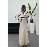 Şık Saten Kumaş Beli Lastikli Uzun Etek - Taş - XL