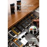 Şık Siyah Cam Baharatlık Seti 12 Parça, Pratik ve Kullanışlı Tasarım - Seçenek 1