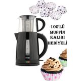 Şık Siyah Elektrikli Çay Makinesi ve Muffin Kalıbı Seti, Anneler Günü Hediyesi