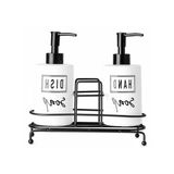 Şık Tasarımlı Beyaz Cam Sıvı Sabunluk Seti, Metal Stand İle El Sabunu Ve Deterjan Dispenseri