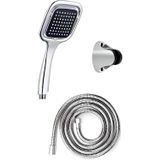 Şık Tasarımlı Elegant Duş Seti, Siyah, Krom, Kare, Spiral Hortum, Duş Başlığı ve Mafsal Askılı, Banyo için