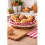 Şık Tasarımlı Oval Ekmeklik Rattan Pöti Kare Kumaşlı Ekmek Sepeti
