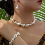 Şık Zarif Elegant Barok Inci Set Kolye Bileklik Küpe