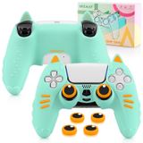 SIKEMAY Cat Paws PS5 Denetleyici Cilt Aksesuarları Kaymaz Silikon, PlayStation 5 Kablosuz Denetleyici için Yumuşak Kalınlaştırılmış Koruyucu Kapak, 2 x Sevimli Başparmak Tutacağı ile - Yeşil Turuncu
