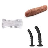 Sıkı Anal Tünel Mastürbatörü + Gerçekçi Penis Kılıf Uzatıcı 18,4 cm + Vantuzlu Anal Boncuklar 2'li Set