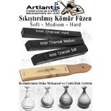 Sıkıştırılmış Kömür Füzen Seti 3 Lü Ve Zımpara 1 Paket Siyah Kare Press Kömür Füzen Yassı Çizim Gölgelendirme Grafit