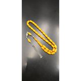 Sıkma Kehribar Tespih 6x11 mm 925 Ayar Gümüş Püsküllü Hardal Sarısı OT-SKM-KHRBR-009