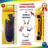 Sıkma Pensesi + Kablo Soyucu + 8 Adet Sıkmalı F Konnektör