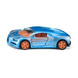 siku 1508, Bugatti Chiron spor araba, çocuklar için oyuncak araba, metal/plastik, mavi/turuncu, açılan kapılar