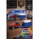 Siku 1651 Jeep Wrangler 4x4 At Taşıma Römorklu Metal Oyuncak Araba At Figürlü Koleksiyon Set 14.6 CM