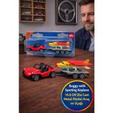 Siku Buggy Çekmeli Spor Uçak Römorklu Model Araba Oyuncak Metal Diecast Kırmızı Sarı Arabası 15.2 CM