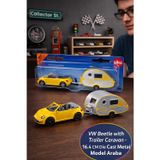 Siku VW Beetle Karavan Römorklu Die Cast Metal Oyuncak Araba Koleksiyonluk Sarı Kamp Seti 16.4 CM