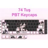 Silabor 74 Tuş Orijinal Yan Baskılı Yarı Saydam Pbt Süblimasyon Mekanik Klavye Tuşları Klavye Keycaps - Pembe
