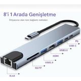 Silabor 8 In 1 Macbook Pro Air USB Type-C Hub Dönüştürücü Çevirici Çoklayıcı USB Hdmı Micro Sd Girişli - Silver