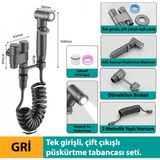 Silabor Spiralli Banyo Bataryası Tek Giriş Iki Çıkış, Tabancalı Musluk Açı Vanası, Yüksek Basınçlı Ev Tipi - Gri